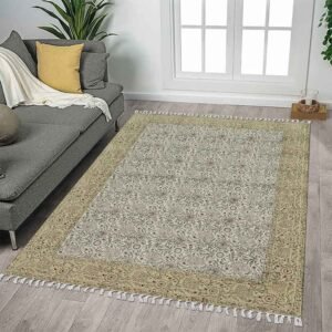 Floral Print Handmade Brown Large Hall Rug