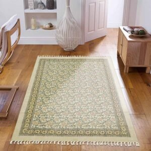 Floral Yellow Block Printed Living Area Rug