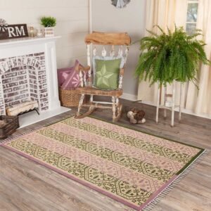 Green Handcrafted Block Printed Area Carpet