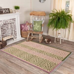 Geometric Area Carpet Hand Block Printed Pink Rug