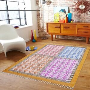 Hand Block Printed Cotton Entryway Area Rug