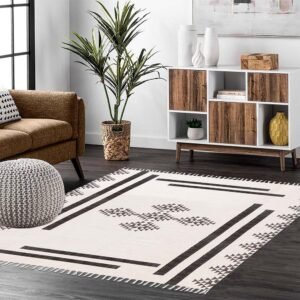 Hand Block Printed Cotton Large White Area Rug