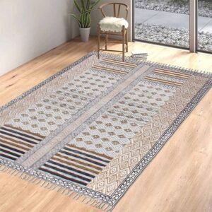 Handmade Office Area Rug Block Print Dhurrie