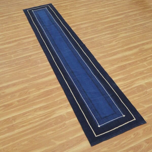 Hand Thread Work Cotton Blue Large Area Rug - Image 4