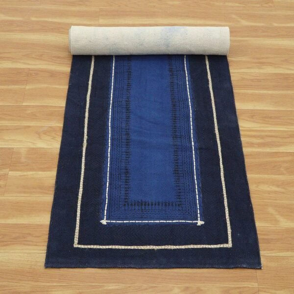 Hand Thread Work Cotton Blue Large Area Rug - Image 6