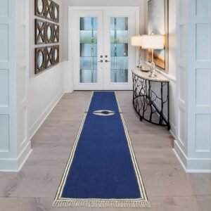 Hand Block Printed Cotton Blue Large Area Rug