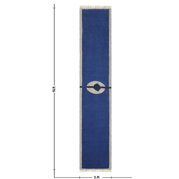 Hand Block Printed Cotton Blue Large Area Rug - Image 3