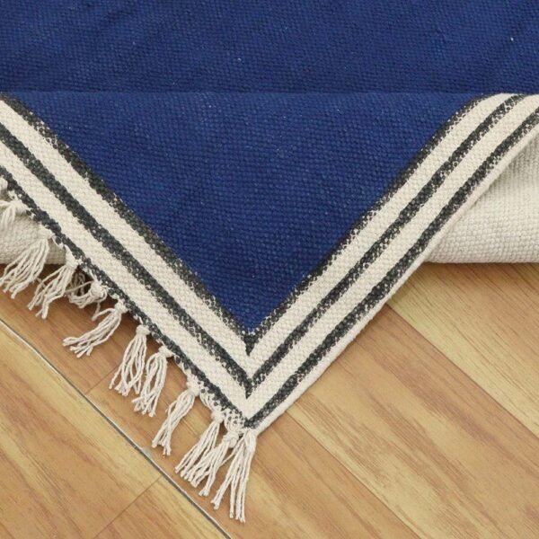 Hand Block Printed Cotton Blue Large Area Rug - Image 5