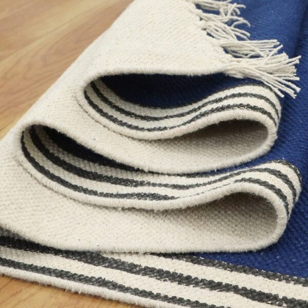 Hand Block Printed Cotton Blue Large Area Rug - Image 6
