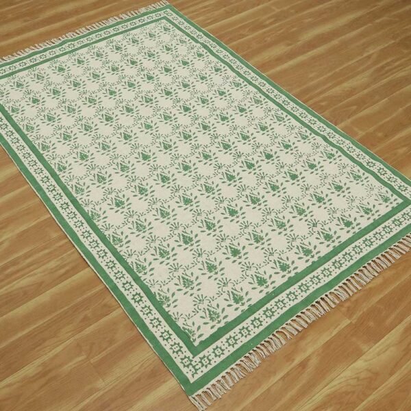 Hand Block Printed Cotton Living Area Rug - Image 4