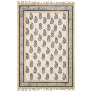 Handmade Floral Printed Cotton Bedroom Area Rug