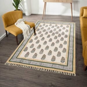 Handmade Floral Printed Cotton Bedroom Area Rug