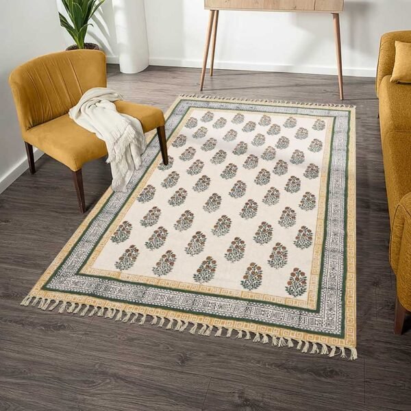 Handmade Floral Printed Cotton Bedroom Area Rug - Image 2