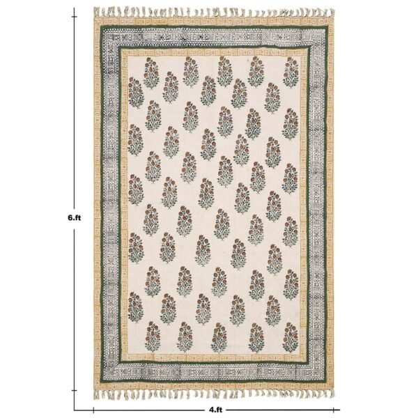 Handmade Floral Printed Cotton Bedroom Area Rug - Image 3