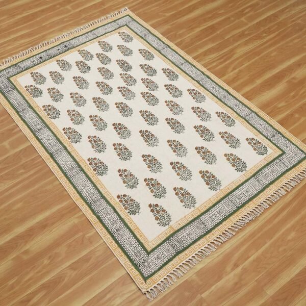 Handmade Floral Printed Cotton Bedroom Area Rug - Image 4