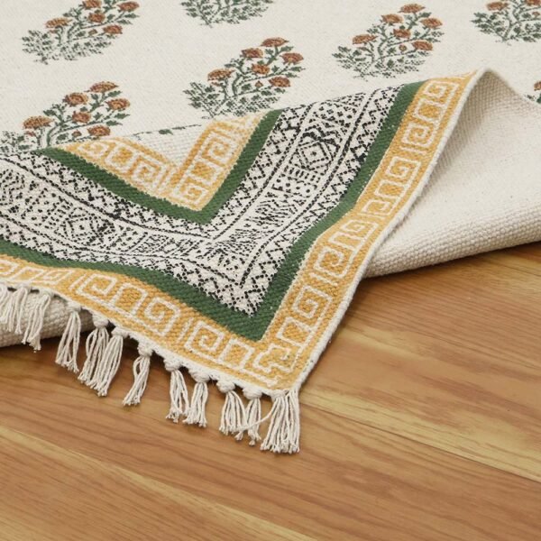Handmade Floral Printed Cotton Bedroom Area Rug - Image 6