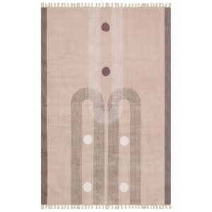 Geometric Block Printed Cotton Beige Large Area Rug