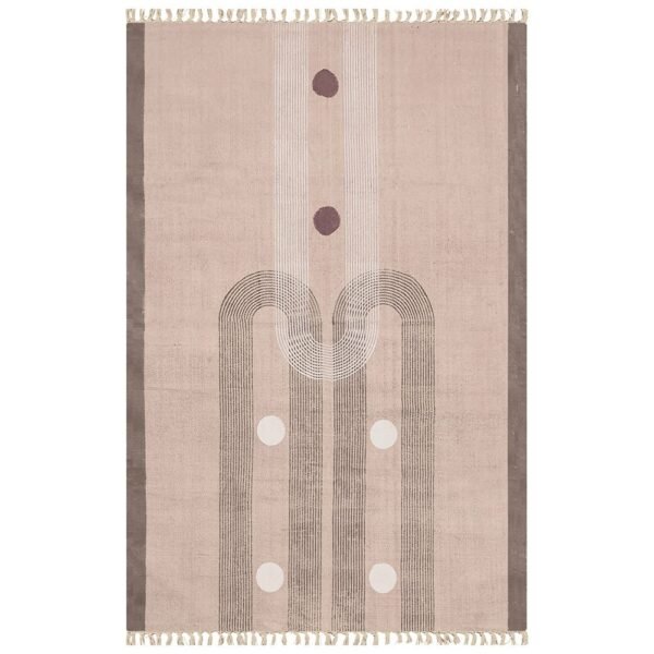 Geometric Block Printed Cotton Beige Large Area Rug