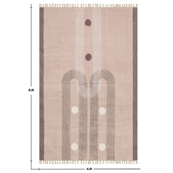 Geometric Block Printed Cotton Beige Large Area Rug - Image 3