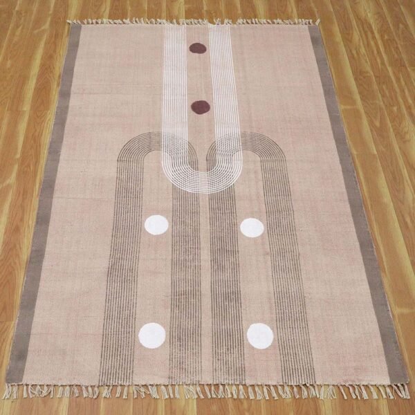 Geometric Block Printed Cotton Beige Large Area Rug - Image 6