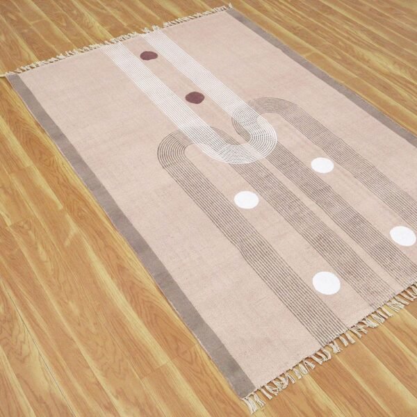 Geometric Block Printed Cotton Beige Large Area Rug - Image 7