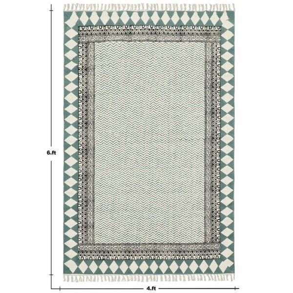 Handmade Block Printed Cotton Area Rug - Image 3