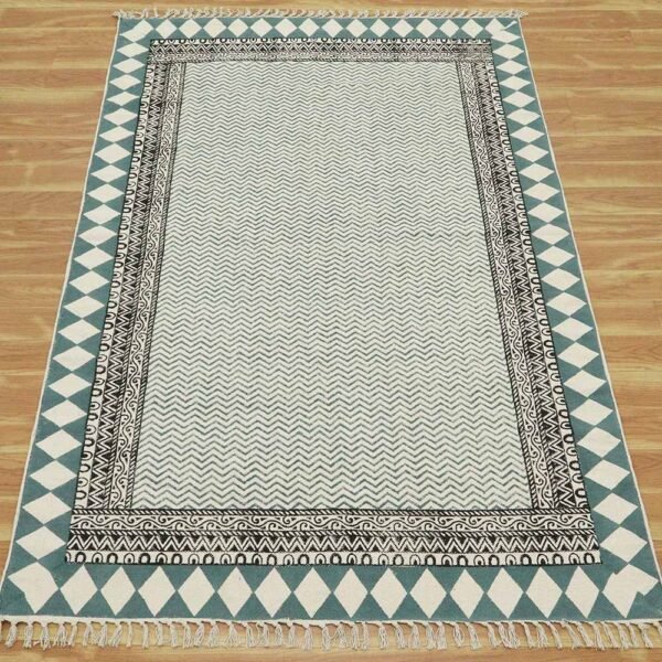 Handmade Block Printed Cotton Area Rug - Image 4