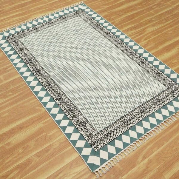 Handmade Block Printed Cotton Area Rug - Image 5
