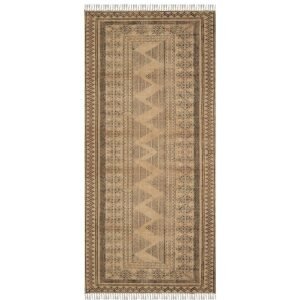 Geometric Brown Printed Cotton Area Rug