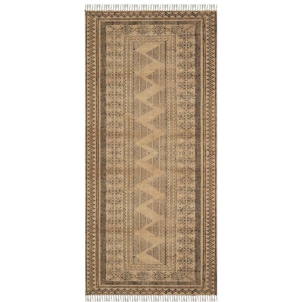 Geometric Brown Printed Cotton Area Rug