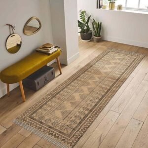 Geometric Brown Printed Cotton Area Rug