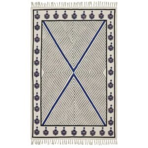 Handmade Blue Floral Cotton Blue Large Area Rug