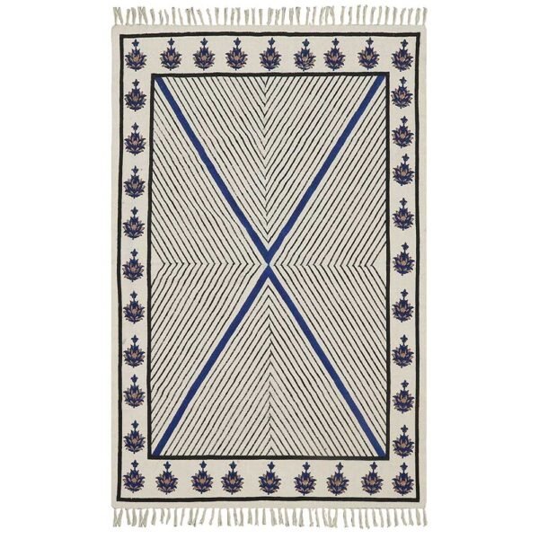 Handmade Blue Floral Cotton Blue Large Area Rug