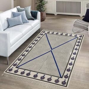 Handmade Blue Floral Cotton Blue Large Area Rug