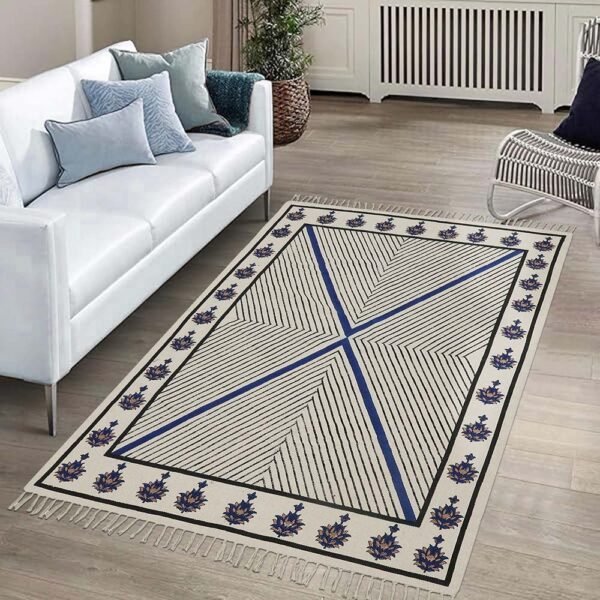 Handmade Blue Floral Cotton Blue Large Area Rug - Image 2