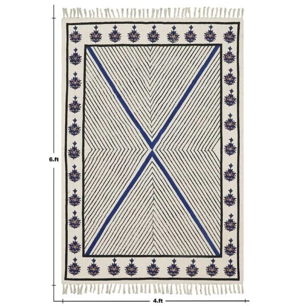 Handmade Blue Floral Cotton Blue Large Area Rug - Image 3