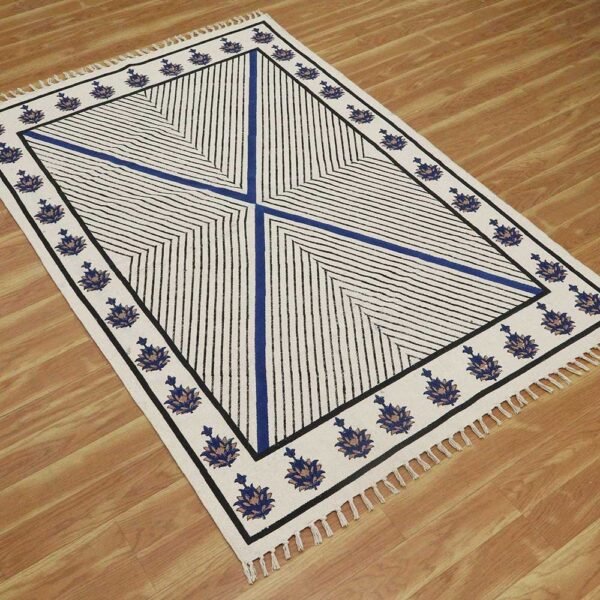 Handmade Blue Floral Cotton Blue Large Area Rug - Image 4