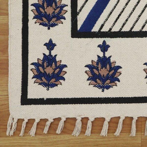 Handmade Blue Floral Cotton Blue Large Area Rug - Image 5