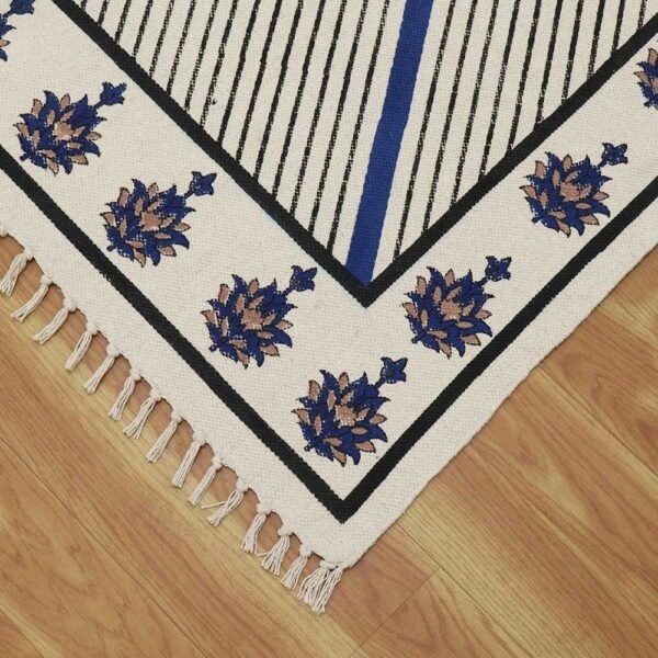 Handmade Blue Floral Cotton Blue Large Area Rug - Image 6