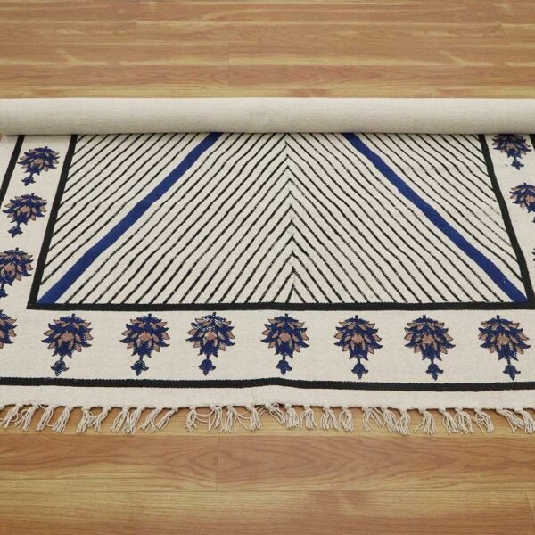 Handmade Blue Floral Cotton Blue Large Area Rug - Image 7