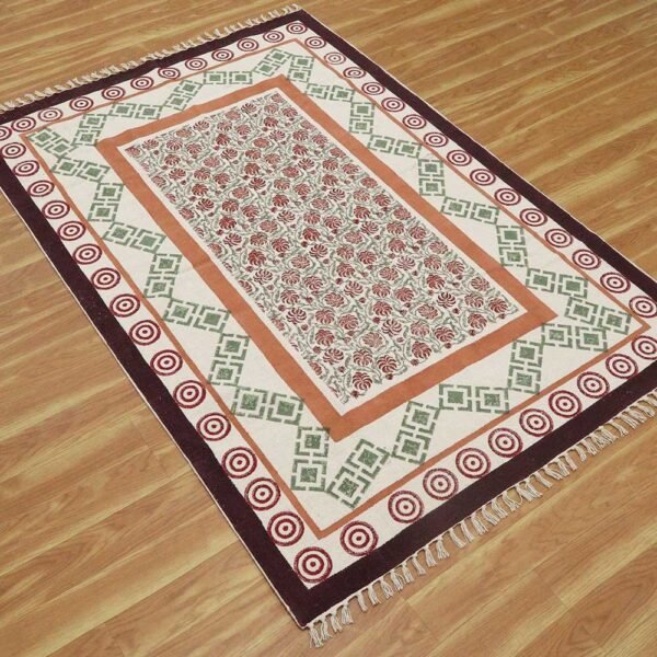 Hand Block Printed Tribal Cotton Large Carpet - Image 4