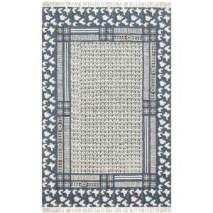 Hand Block Printed Cotton Blue Hallway Area Rug