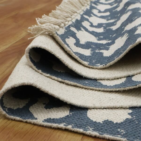 Hand Block Printed Cotton Blue Hallway Area Rug - Image 7