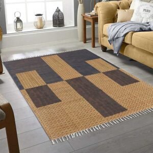 Hand Block Printed Cotton Brown Area Rug