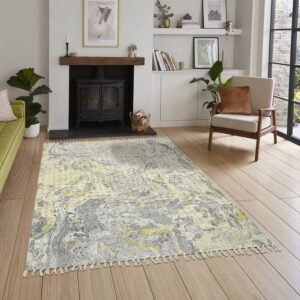 Cotton Handmade Off White Abstract Rug