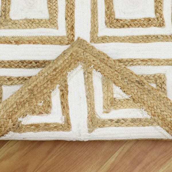 Handmade Jute White Rug Geometric Carpet - Image 6