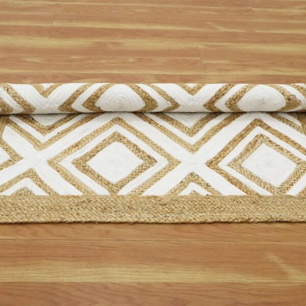 Handmade Jute White Rug Geometric Carpet - Image 7
