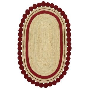 Red Jute Rug Hand Braided Geometric Carpet