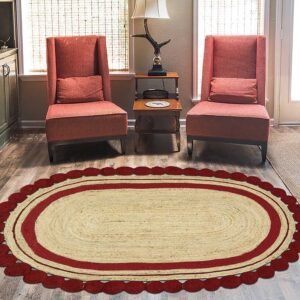 Red Jute Rug Hand Braided Geometric Carpet