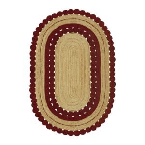 Indian Handmade Geometric Red Jute Area Rug